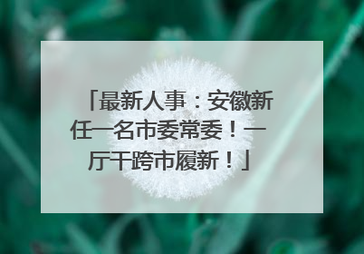 最新人事：安徽新任一名市委常委！一厅干跨市履新！